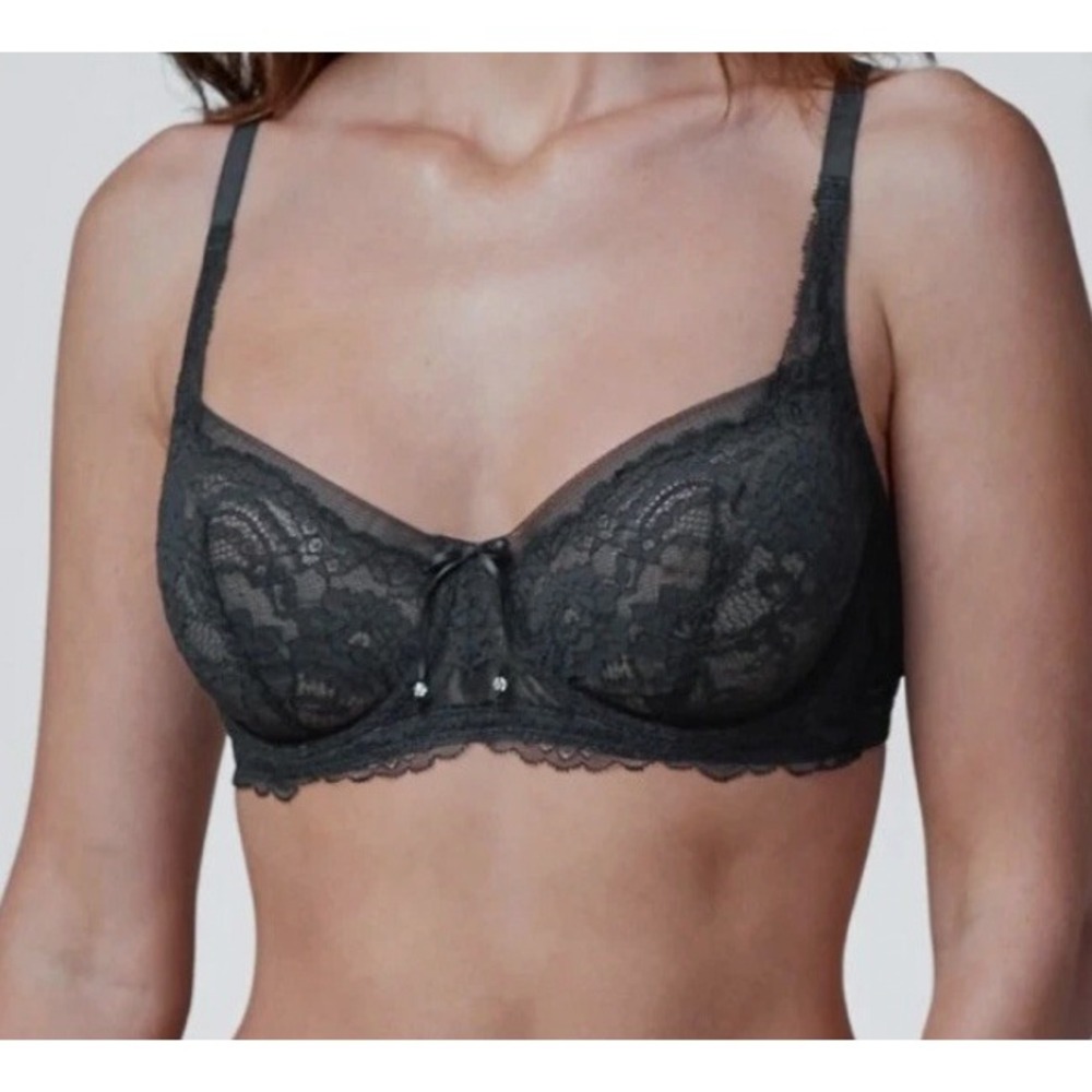 Skarlett Blue Minx Balconette Bra Black Lace Unlined Underwire 36D NEW